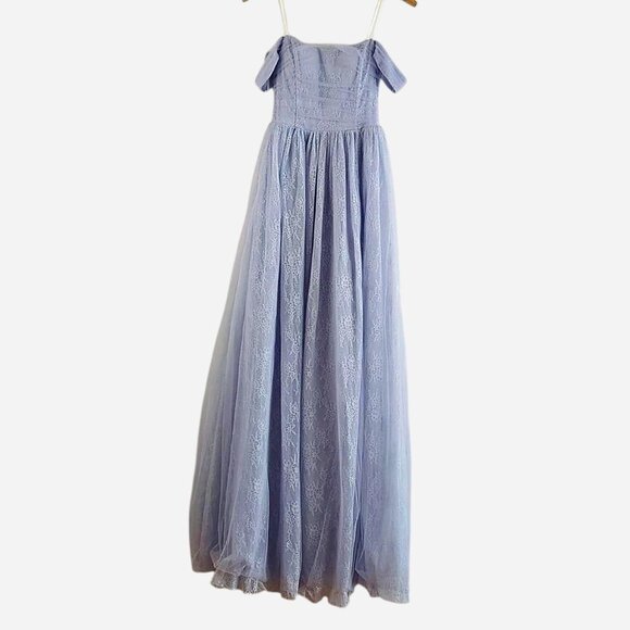 NWT Windsor Raelynn Off Shoulder Lace Ball Gown Dress Light Blue Maxi Small - Picture 3 of 9